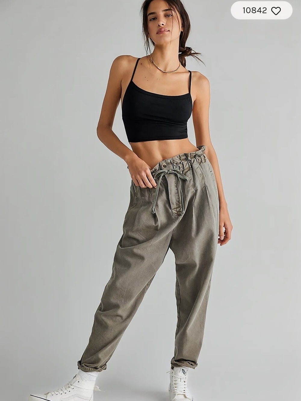 Free People Margate Pleated Paperbag Waist Tapered Trouser Washed Olive XS